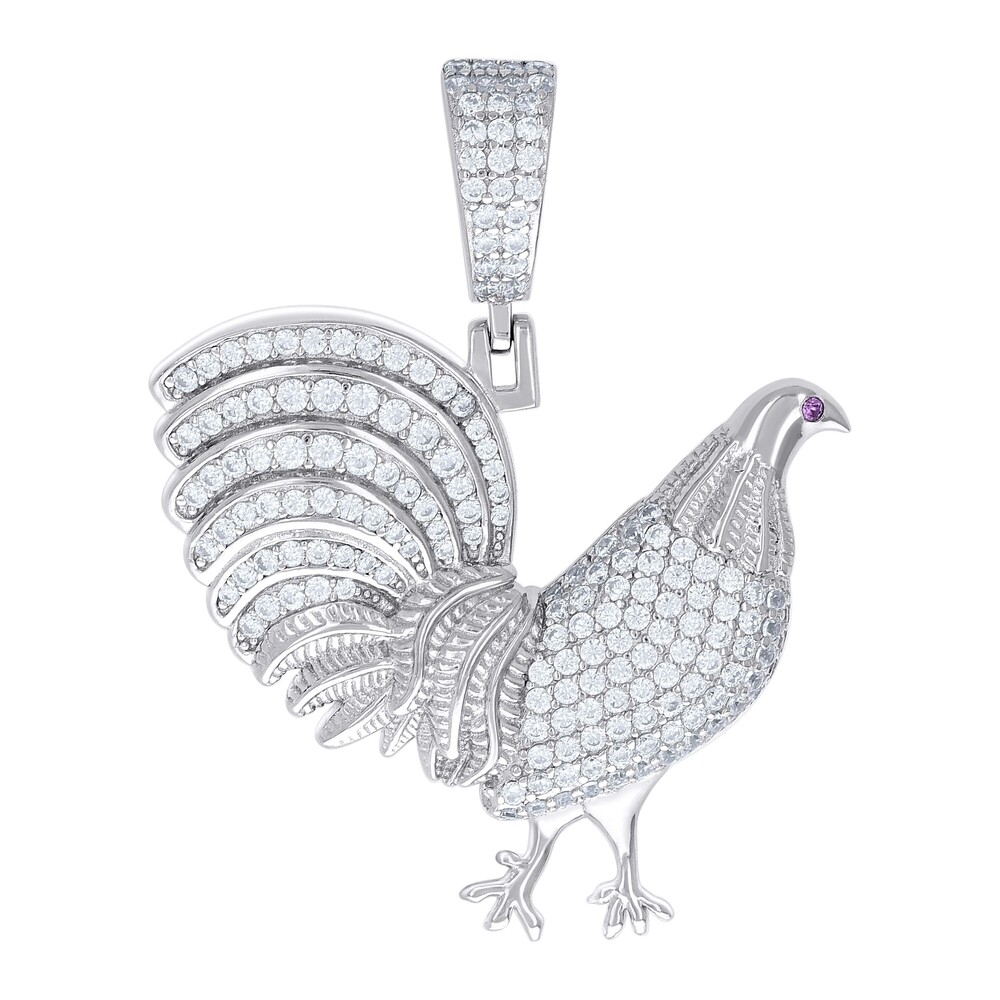 925 Sterling Silver Rnd 1.5ct Moissanite Rooster GRnd Bird Wildlife Pendant
